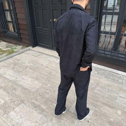 Erkek Fitilli Kadife Cepli Buggy Pantolon Oversize Rahat Kalıp - Siyah