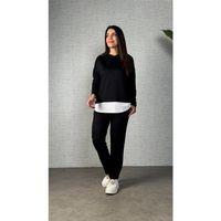 Kadın Uzun Kollu Kapşonlu Bağcıklı Viskon Iki Iplik Bluz Ve Pantolon Ikili Takım