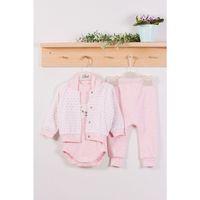 Puan Desenli Kapişonlu % 100 Pamuk 3'lü Kız Bebek Takım