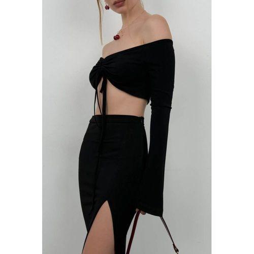 Kayık Yaka Asansörlü Bluz