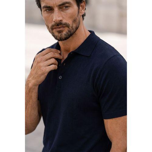 Newman Regular Fit Düğmeli Polo Yaka Viskon Triko Erkek T-Shirt- Lacivert