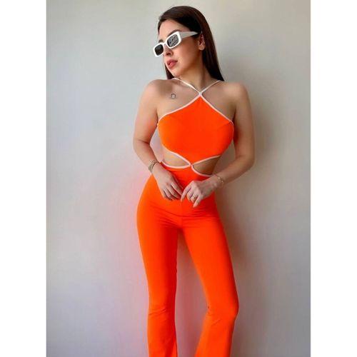 Kadın Halter Yaka Bel Dokolteli Tulum