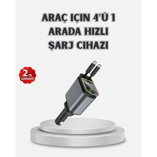 Araç Şarj Cihazı 4 Portlu 66w Hızlı  Led Işıklı Ve 180° Dönebilir