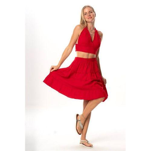 Benan Beli Lastikli Kısa Yazlık Müslin Etek Kırmızı Krmz