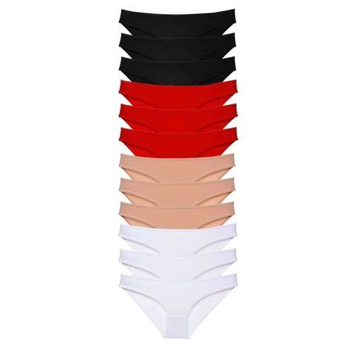 12 Adet Süper Eko Set Likralı Kadın Slip Külot Siyah Kırmızı Ten Beyaz