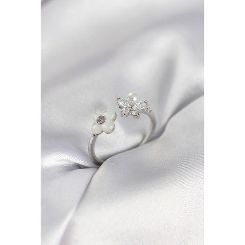 Gümüş Renk Sedefli Çiçek Model Kadın Yüzük