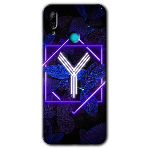MRCİLETİSİM Huawei P smart 2019 Kılıf Baskılı Kapak - Dark Neon Yaprak Y Harfi + 5D Tam Kaplayan Cam