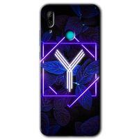 MRCİLETİSİM Huawei P smart 2019 Kılıf Baskılı Kapak - Dark Neon Yaprak Y Harfi + 5D Tam Kaplayan Cam