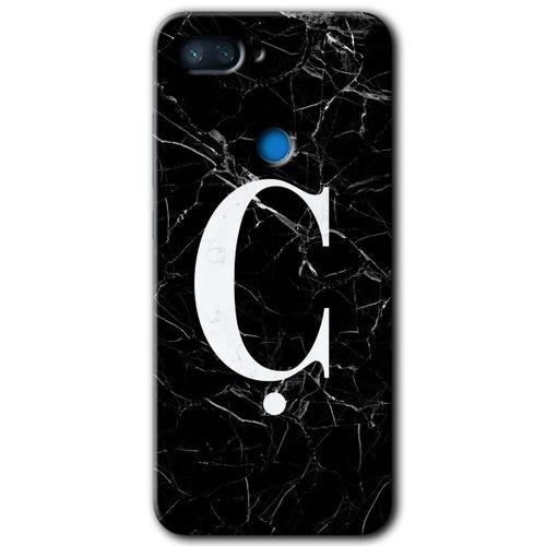 Xiaomi Mi 8 Lite HD Baskılı Kılıf + 9D Tam Ekran Koruyucu - Siyah Mermer Desenli Ç Harfi