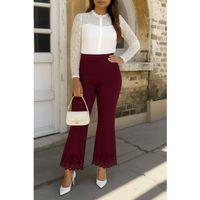 Kadın Yüksek Bel Paçaya Doğru Genişleyen Lazer çiçek Kesim Detaylı Ithal Krep Pantolon