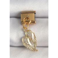 316L Çelik Gold Renk Sallantı Zirkon Taşlı Kanat Model Nomination Charm