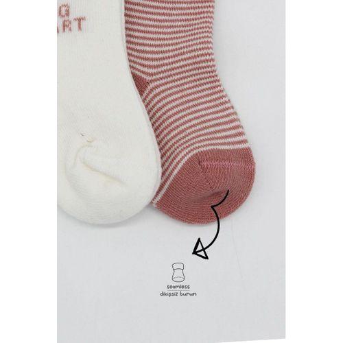 Bistyle Big Heart Penye Soket Çorap 2'Li BS10117 Pudra