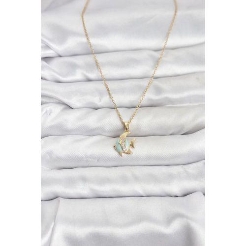 316L Çelik Zincir Gold Renk Balık Model Zirkon Taşlı Kadın Kolye