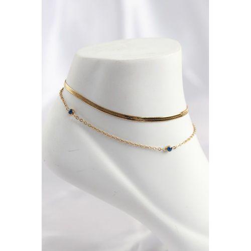 316L Çelik Gold Renk Nazar Boncuk Tasarımlı 2li Halhal