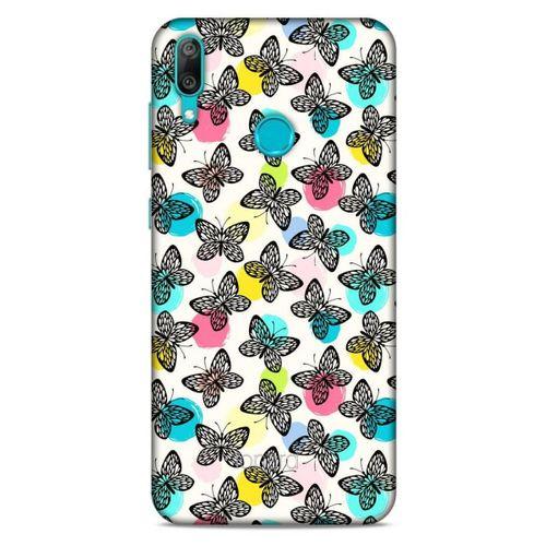 Huawei Y7 Prime 2019 Kılıf Kelebek Etkisi (36) Glitter Kılıf Sarı Pembe