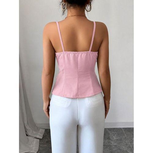 Kadın Askılı önü Düğmeli Atlas Bluz