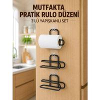 3’lü Yapışkanlı Wc Kağıtlığı Siyah Rulo Tutucu Banyo Ve Mutfak Kullanımı