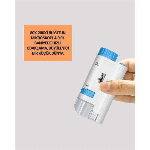 Taşınabilir Led Işıklı Cep Mikroskop – 80x–200x Büyütme