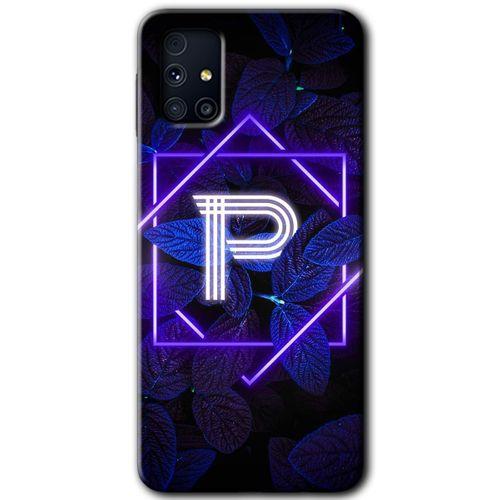 MRCİLETİSİM MRCİLETİSİM Samsung Galaxy M31s Kılıf HD Desen Baskılı Arka Kapak + Temperli Cam - Dark Neon Yaprak P Harfi