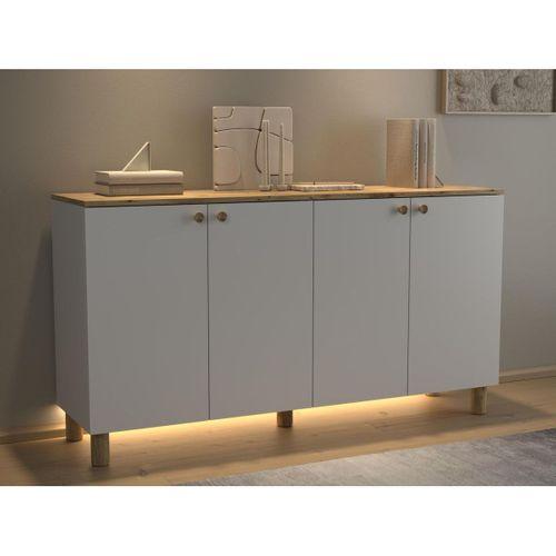 Nora Bohem Ledli Konsol Çok Amaçlı Dolap Mutfak Dolabı 160 Cm 4 Kapaklı  Atlantik Çam / Beyaz