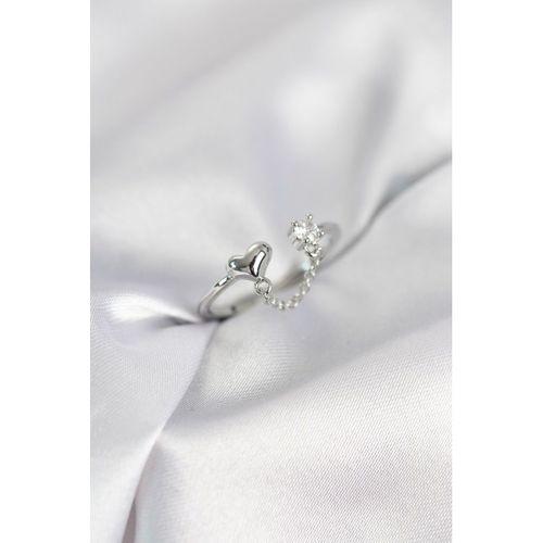 Zincir Sallantılı Kalp Model Gümüş Renk Kadın Yüzük