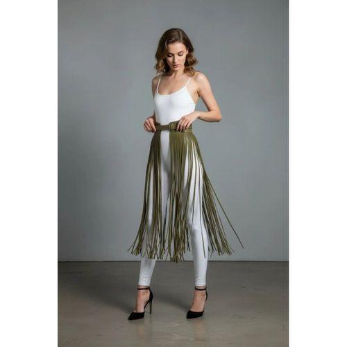 Haki Etek Uzun Püsküllü Yüksek Bel Etek - Brf1003