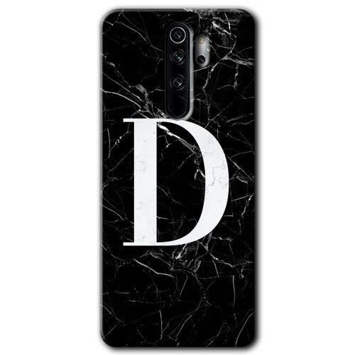 MRCİLETİSİM Xiaomi Redmi Note 8 Pro Kılıf HD Desen Baskılı Arka Kapak + Temperli Cam - Siyah Mermer Desenli D Harfi
