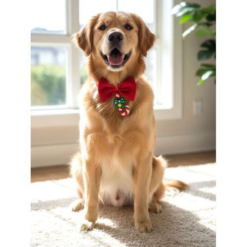 Candy Xmas Yılbaşı Köpek Papyon Tasması | Kırmızı Fiyonk Boyun Aksesuarı | Noel Temalı Köpek Süsü | Orta ve Büyük Irklar İçin