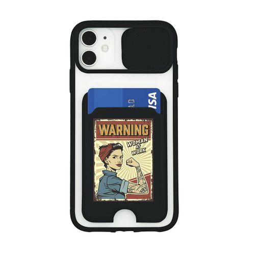 iPhone 11 Uyumlu Women At Work Desenli Kamera Korumalı ve Kartlıklı Telefon Kılıfı