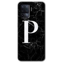 MRCİLETİSİM Oppo Reno 5 Lite Kılıf Baskılı Kapak - Siyah Mermer Desenli P Harfi + 5D Tam Kaplayan Cam