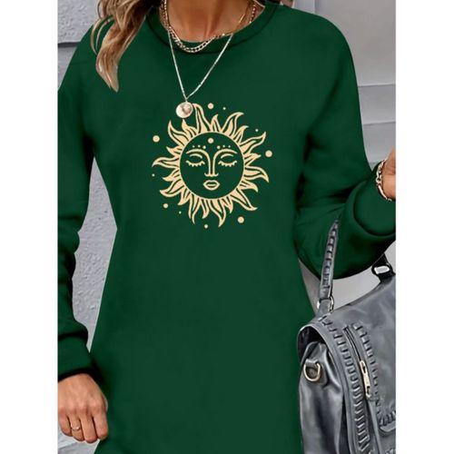 Kadın Uzun Kollu Bisiklet Yaka Güneş Desenli Viskon Iki Iplik Elbise