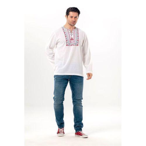 Uzun Kol Şile Bezi Bisiklet Yaka Bahriyeli Erkek Yazlık T-shirt Beyaz 3001