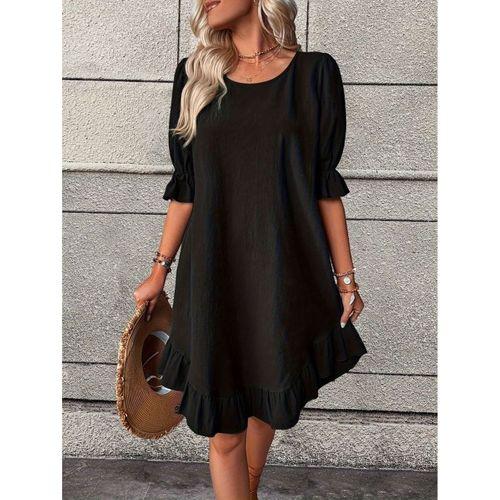 Kadın Kısa Kollu Kol Ve Eteği Volanlı Bisiklet Yaka Aerobin Elbise