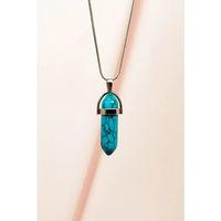 Firuze Doğal Taşı Zincirli El Yapımı Tasarımlı Kolye Uç: 3,5 cm Zincir: 20 cm Kutulu