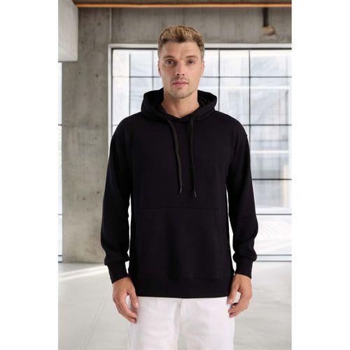 Luc Oversize Basic Dalgıç Kumaş Viskon Kapüşonlu Cepli Sweatshirt Hoodie - Siyah