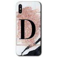 MRCİLETİSİM Xiaomi Redmi 9A Kılıf Kapak - Pembe Mermer Desenli D Harfi +Hayalet Ekran Yandan Gözükmez