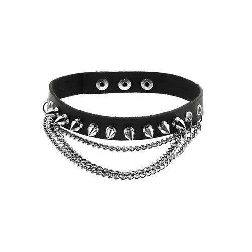 Çivi Detaylı Deri Choker, Çivili ve Zincirli Tasma