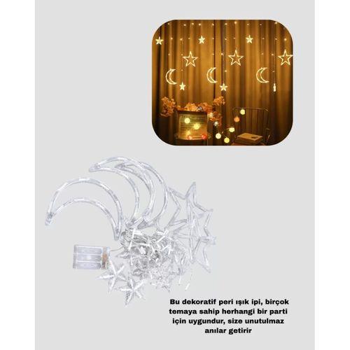 Yıldız Ay Tasarımlı Prizli Perde Led Işık İç Mekan Dekoru