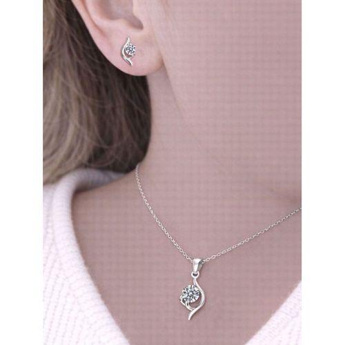 Gümüş Zirkon Taşlı Kadın Kolye Küpe Set Gümüş Takı Seti