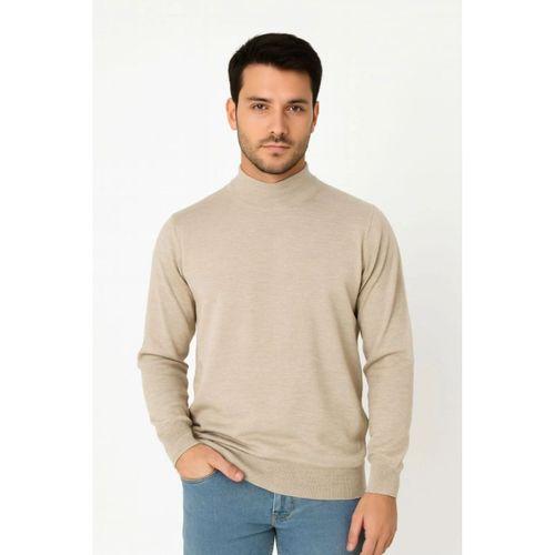 Erkek Yarım Boğaz Triko Kazak Yumuşak Dokulu Pamuklu Ince Dokuma, Uzun Kollu Rahat Regular Kalıp - Bej