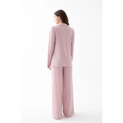 Kadın Pembe Önden Düğmeli Rahat Kesim Pijama Takımı – Günlük Ev Giyim Seti