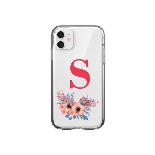 Pembe Çiçekli S Harfli iPhone 11 Şeffaf Kılıf