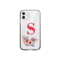 Pembe Çiçekli S Harfli iPhone 11 Şeffaf Kılıf