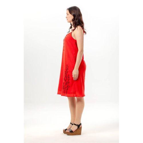 Askılı Yazgı Şile Bezi Yazlık Kısa Nakışlı Elbise Kırmızı Krmz
