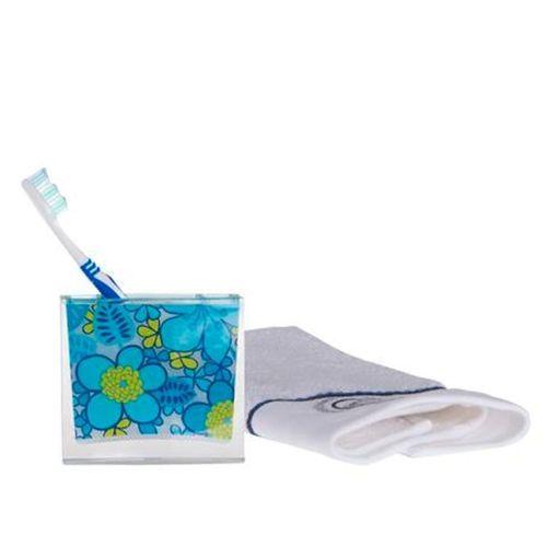 2 Adet Diş Fırçalık Mavi Çiçekli Akrilik 10X10X3Cm Banyo Seti