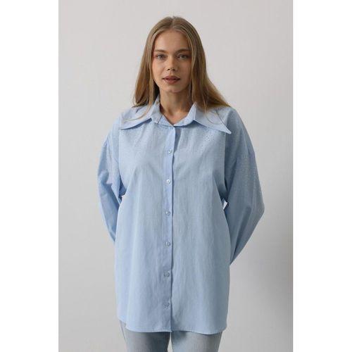 Taşlı Sivri Yaka Gömlek - Bebe Mavisi