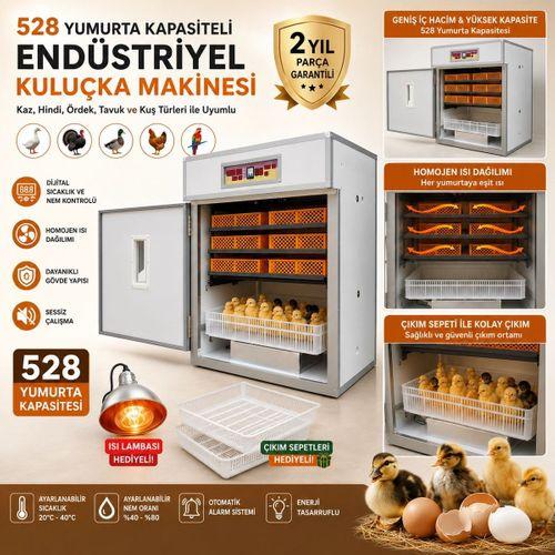 528 Yumurta Kapasiteli Endüstriyel Kuluçka Makinesi - 3 Çeşit Viyollu, Çıkım Sepetli + Isı Lambası Hediyeli