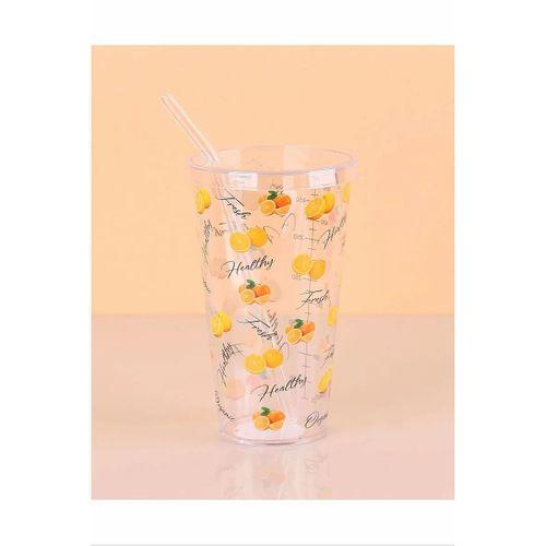 Desenli Plastik Pipetli Bardak 16 Cm 1 Adet Royaleks-ENF-040