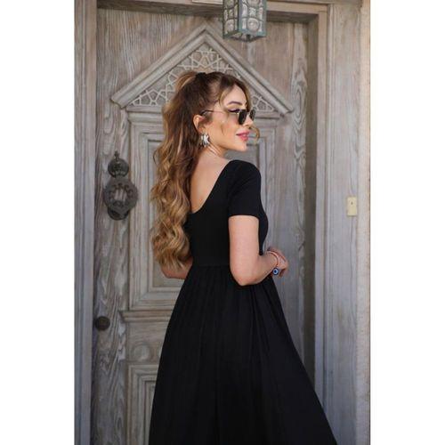 Kadın Kısa Kollu Yuvarlak Yaka önden Yırtmaçlı Cepli Viskon Uzun Elbise