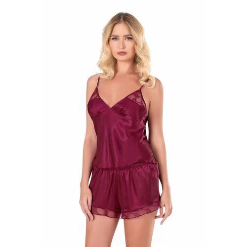 Bordo Saten Babydoll Şort Takımı
